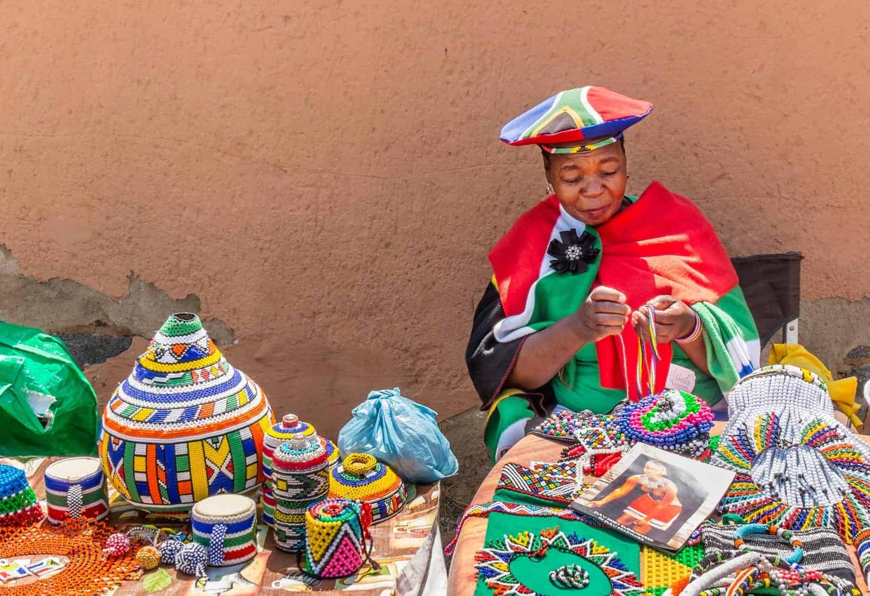 African Zulu lady doing beadwork