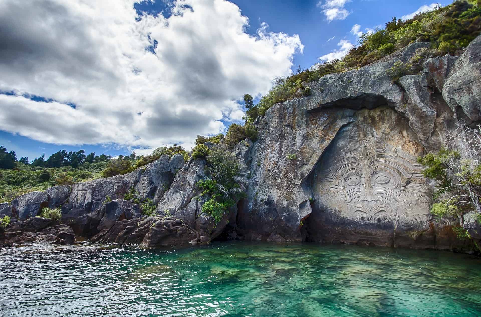 Maori Carving on Lake Taupo, New Zealand