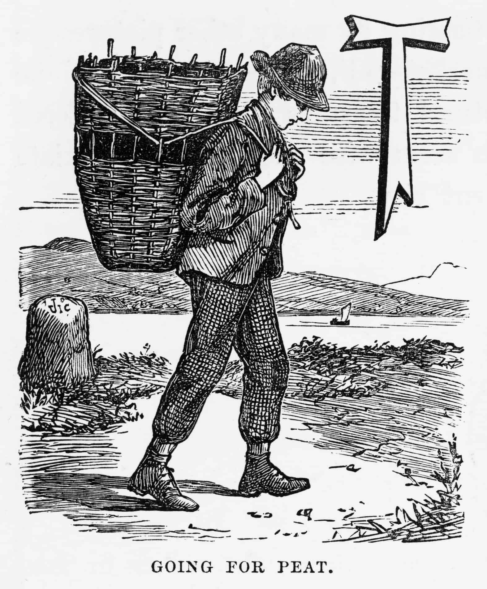 Going for Peat, Isle of Skye, Scotland Victorian Engraving, 1840