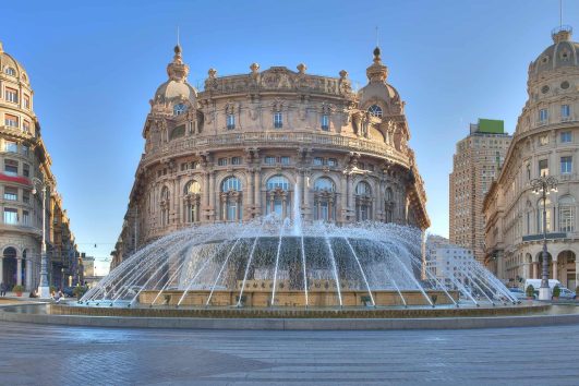 View of Piazza de Ferrari, main square of Genoa, Italy