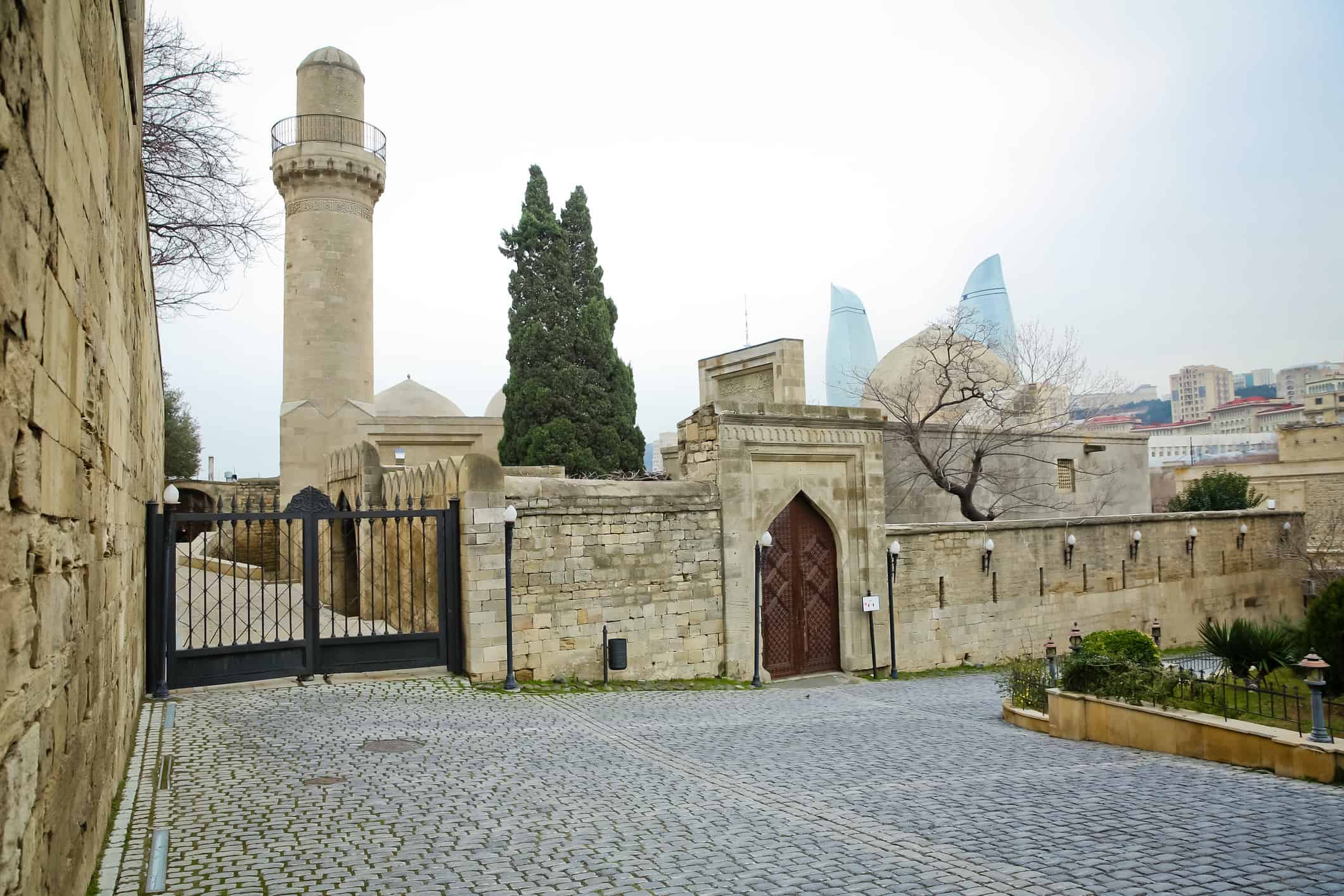 View of the mosque and minaret in the Palace of the Shirvanshahs, Baku, Azerbaijan
