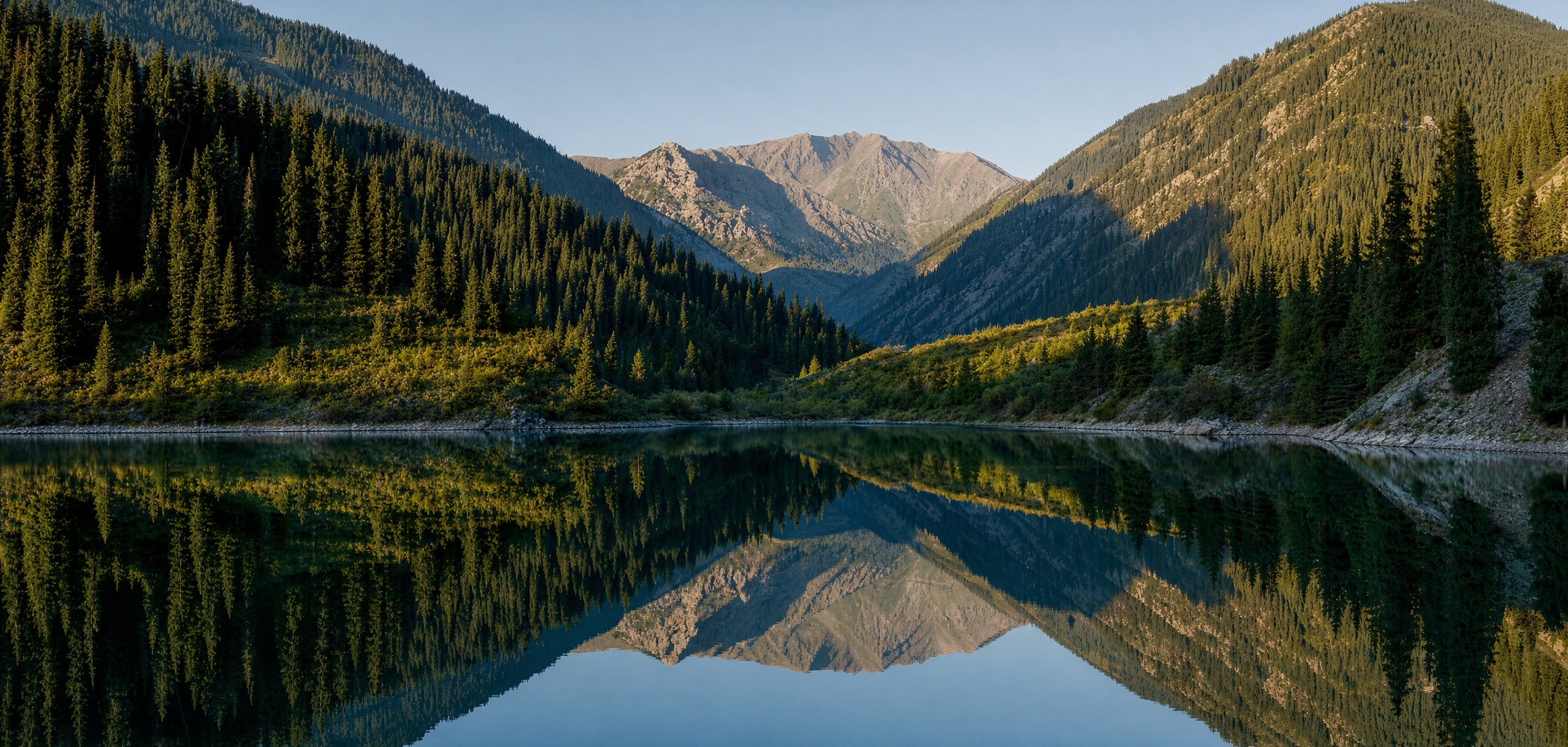 People-free editorial view of Kolsai Lakes Kazakhstan.