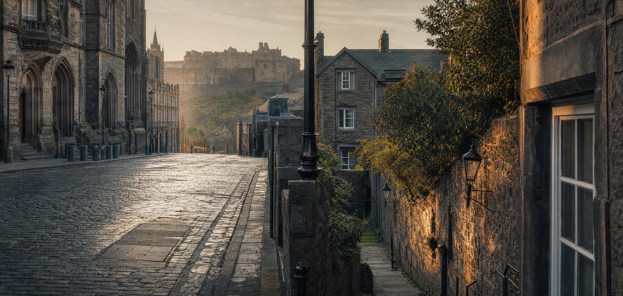 People-free editorial view of Royal Mile Edinburgh.