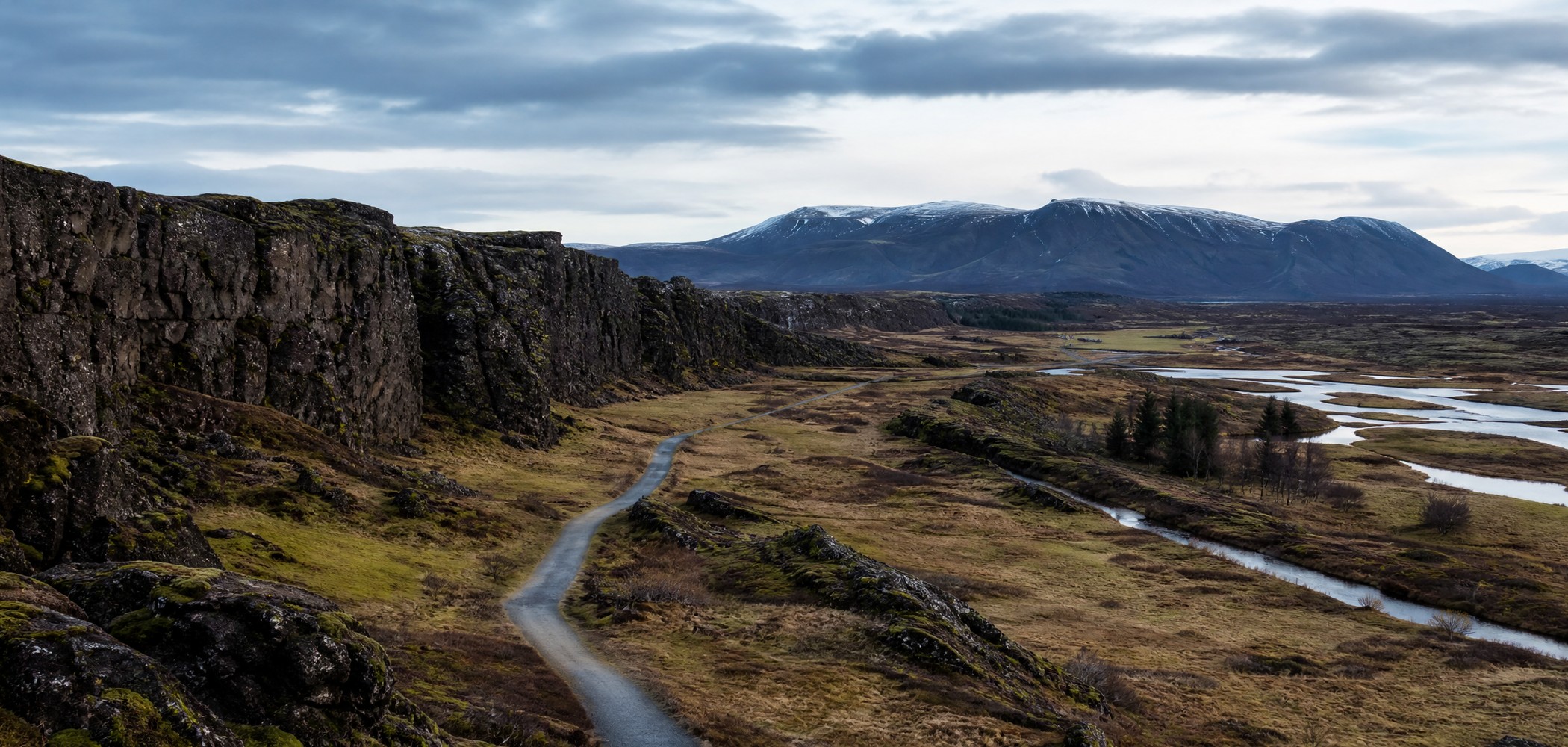 Volcanic rift valley at Thingvellir National Park in Iceland.