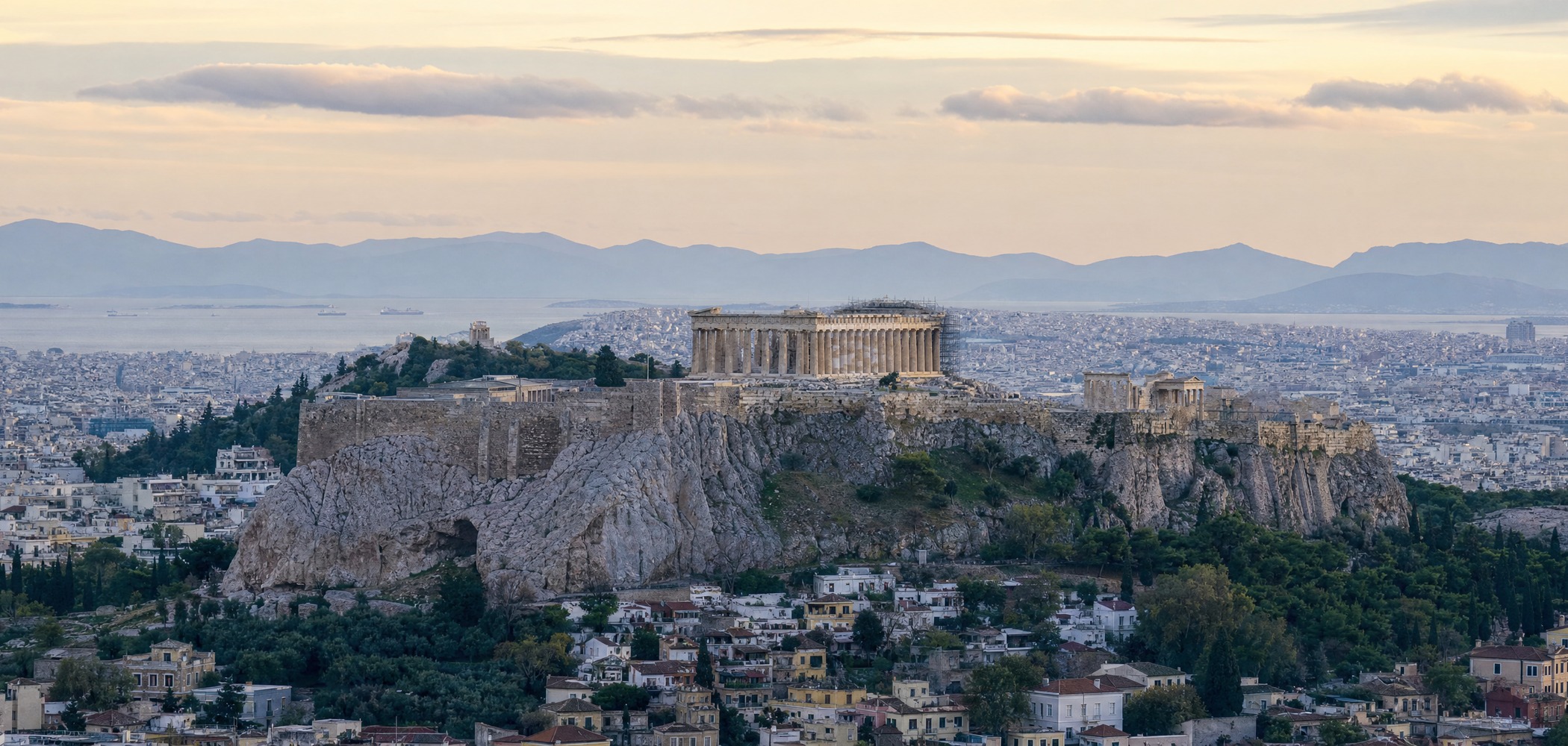 People-free editorial view of Athens Acropolis Parthenon.