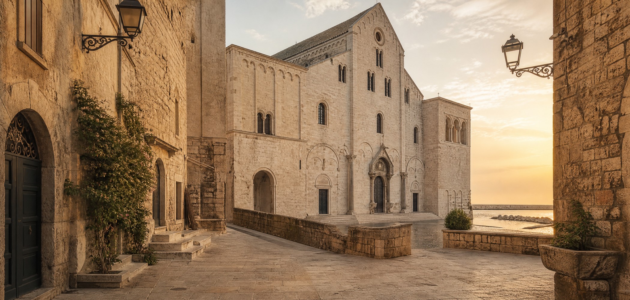 People-free editorial view of Bari Vecchia Basilica Nicola.