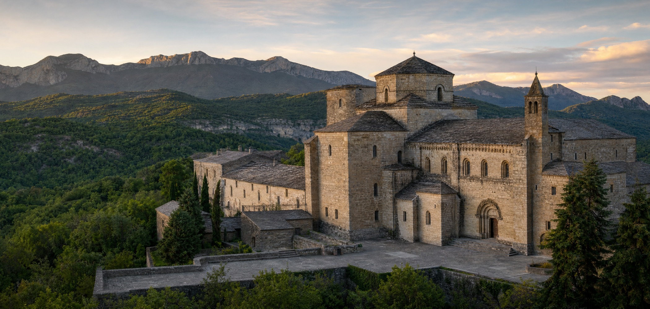 People-free editorial view of Monastery Leyre.