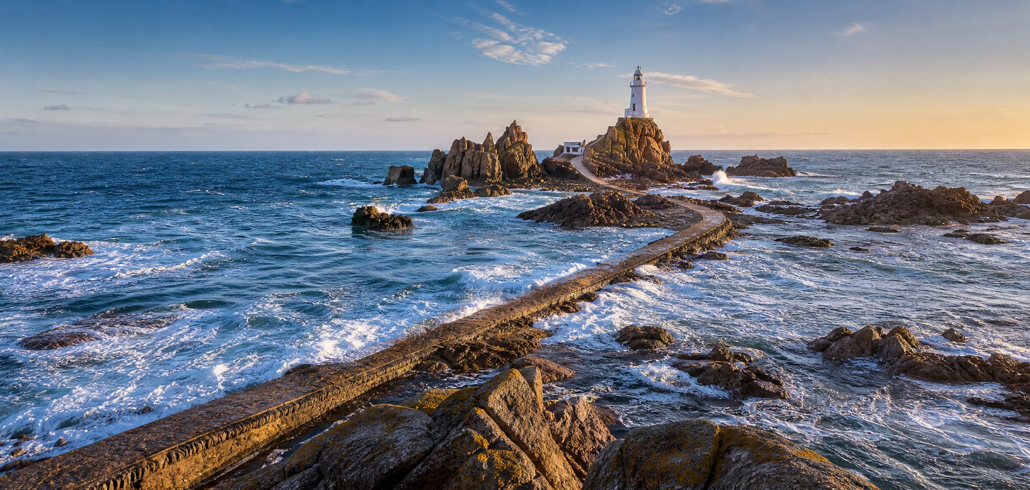 People-free editorial view of Corbiere Lighthouse.