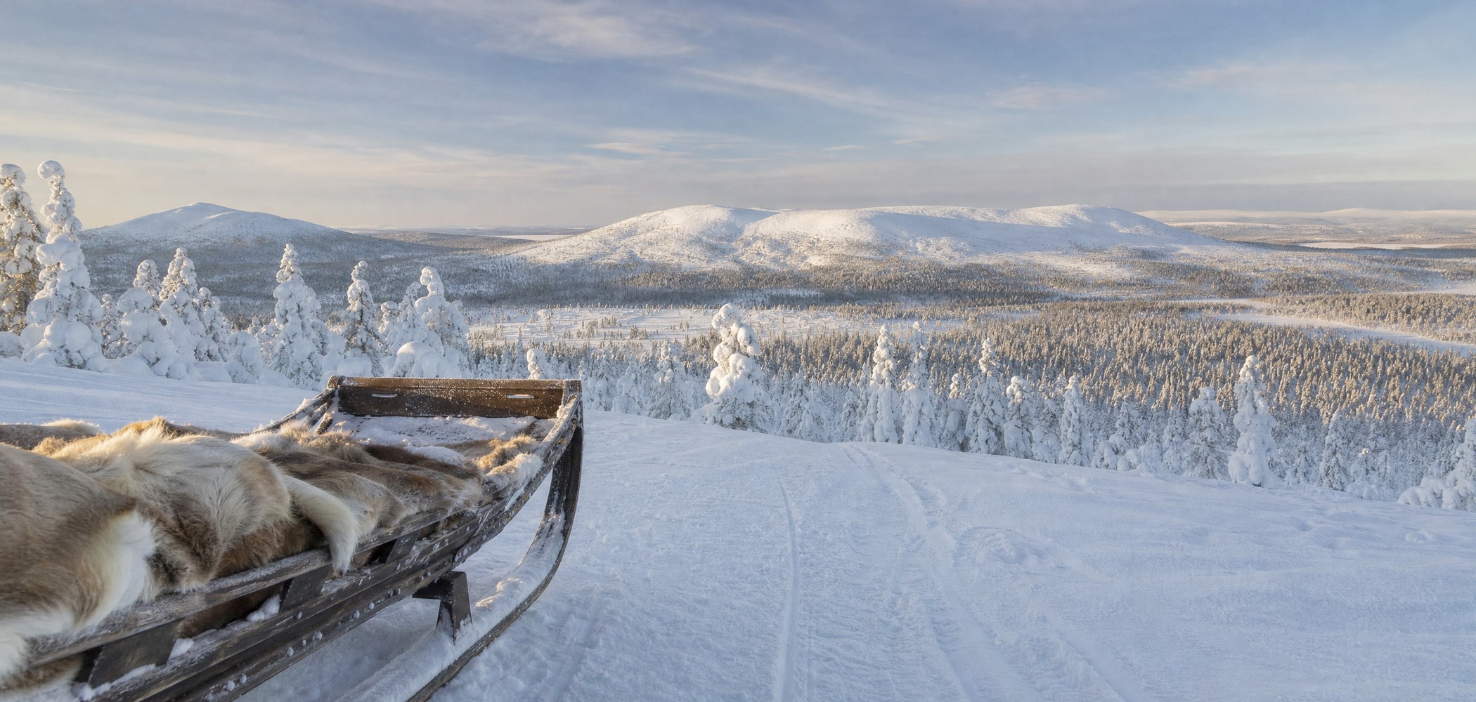 People-free editorial view of Saariselka Fell Winter.