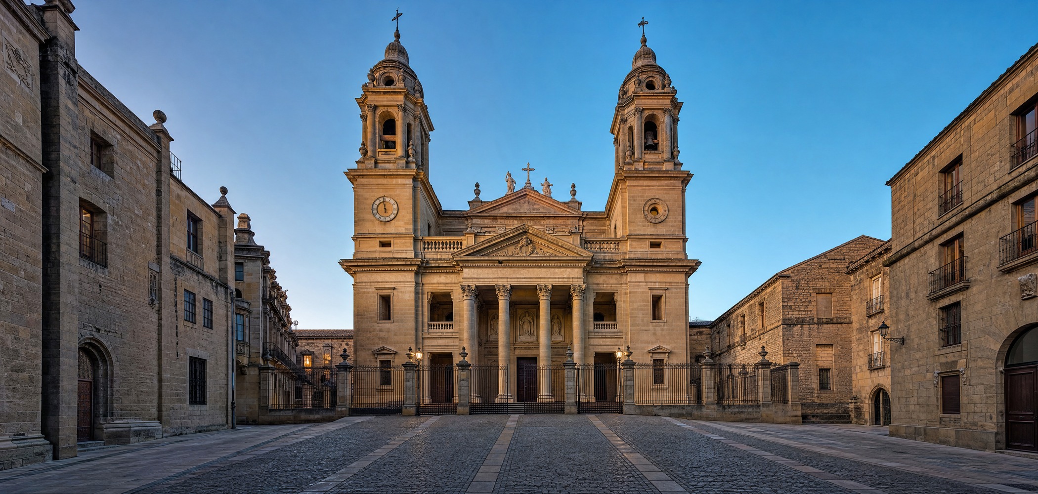 People-free editorial view of Pamplona Cathedral.