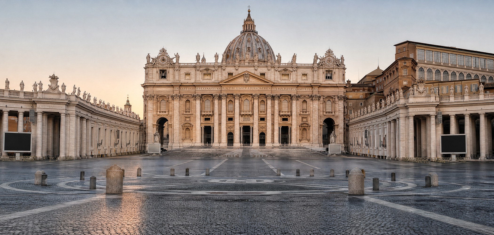 People-free editorial view of St Peters Basilica.