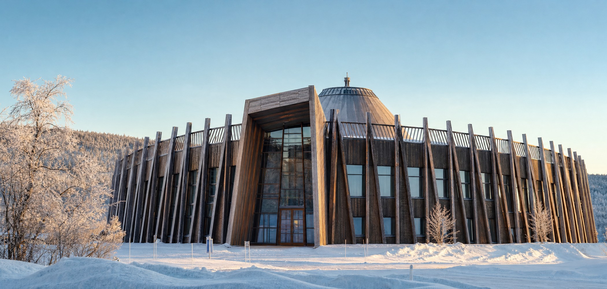 People-free editorial view of Karasjok Sami Parliament.