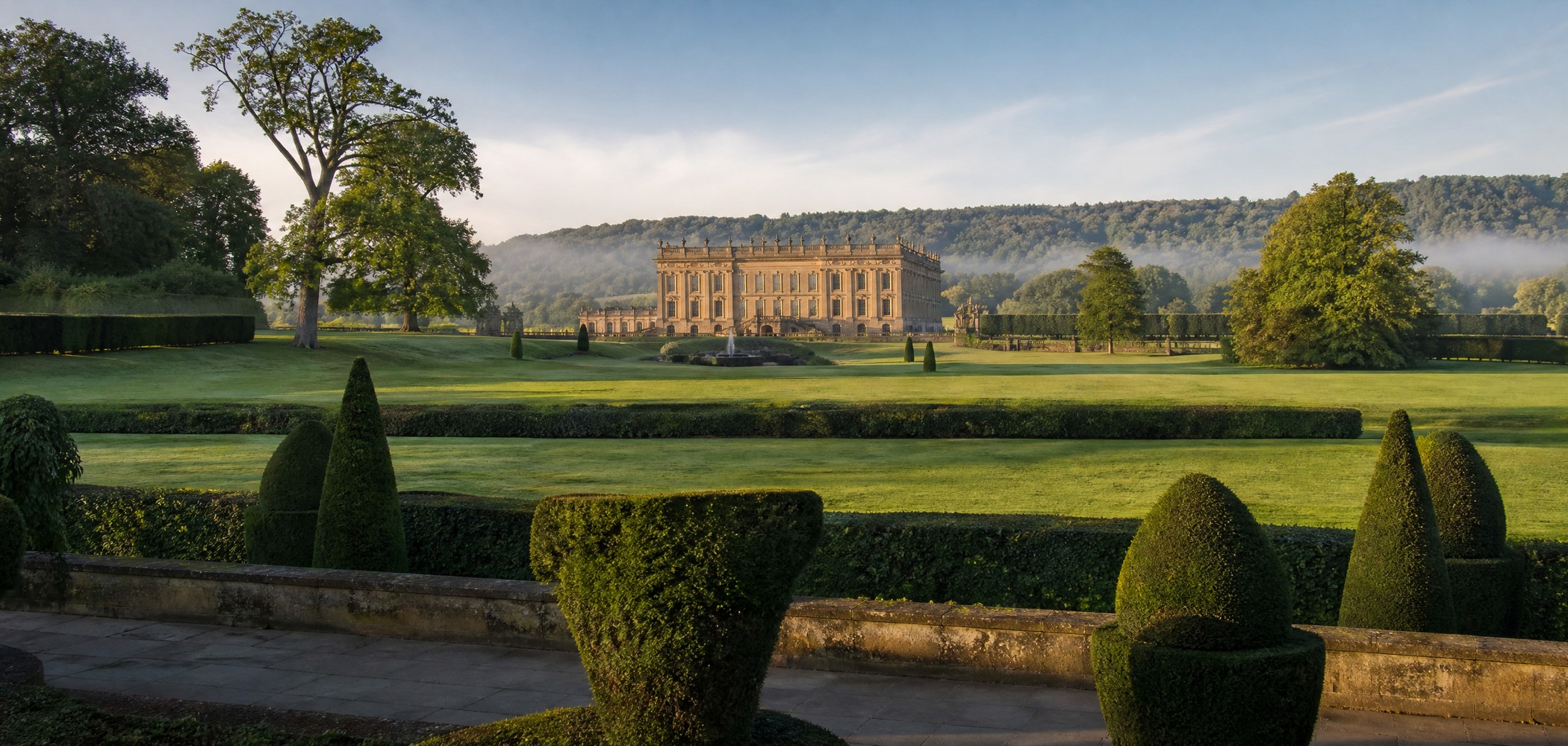 Chatsworth House and gardens in Derbyshire, England.