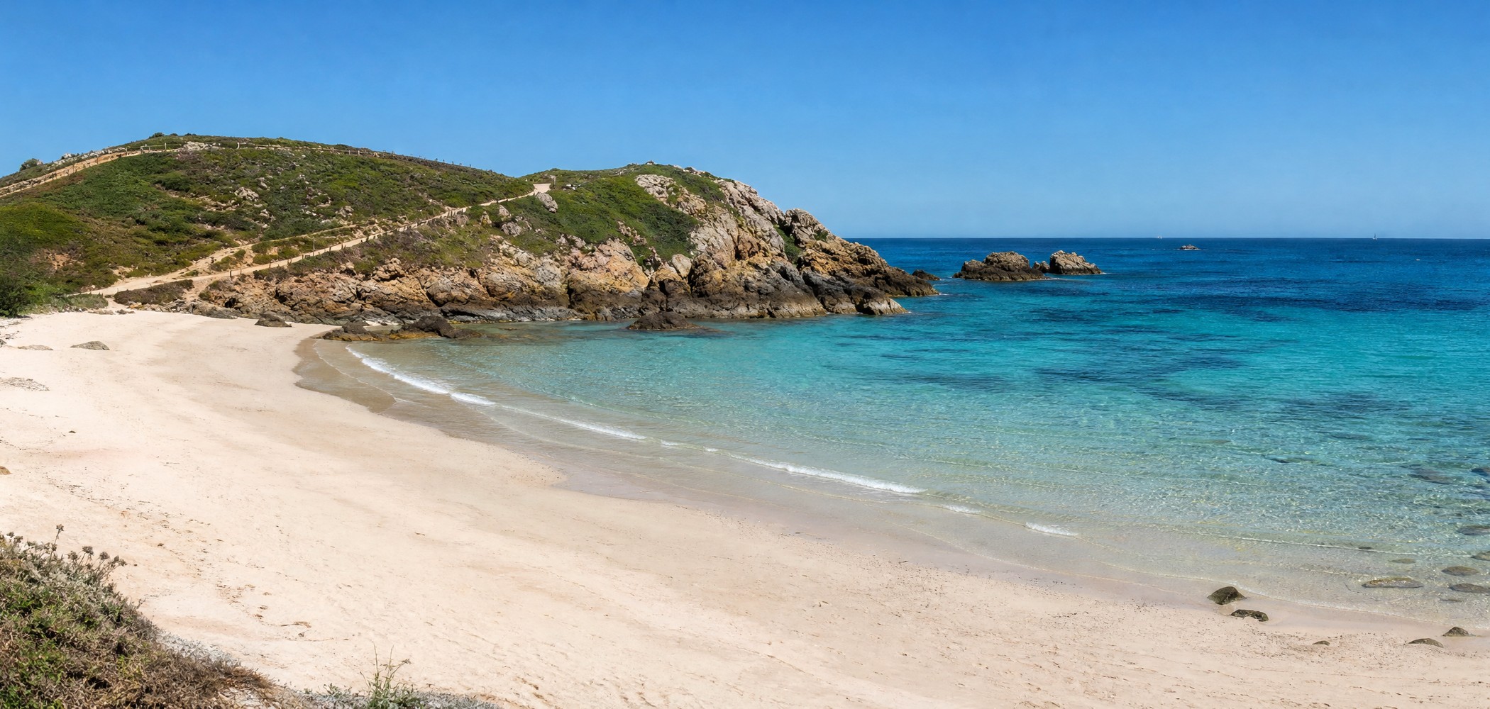 People-free editorial view of Herm Island Coast.