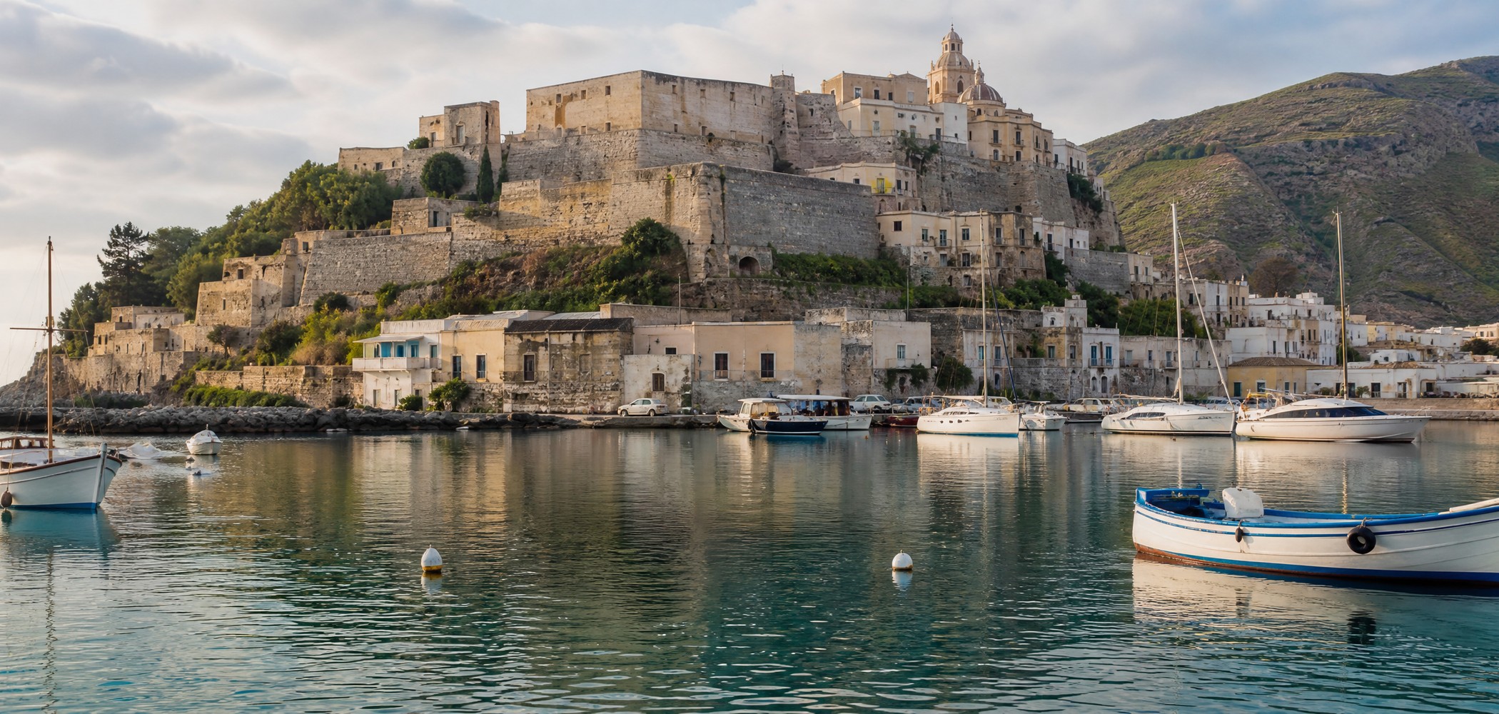 People-free editorial view of Lipari Citadel.