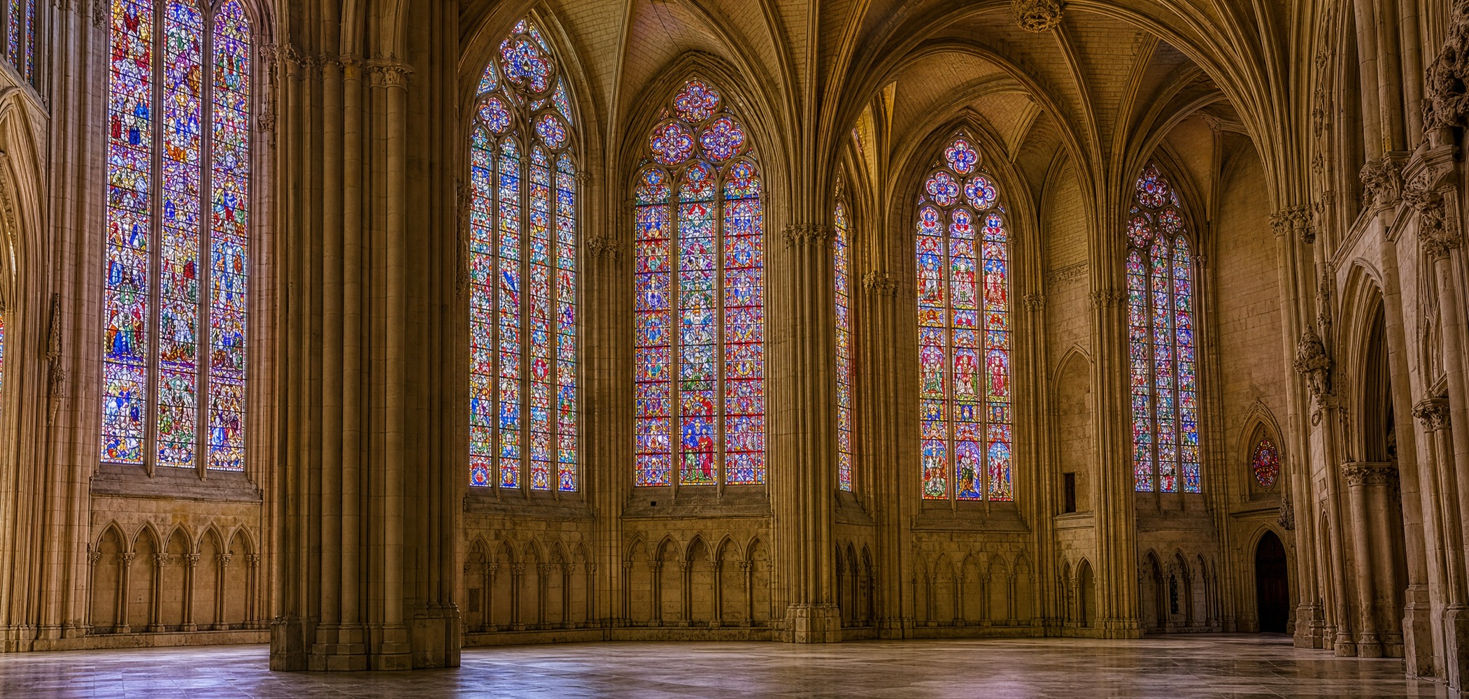 People-free editorial view of Leon Cathedral Interior.