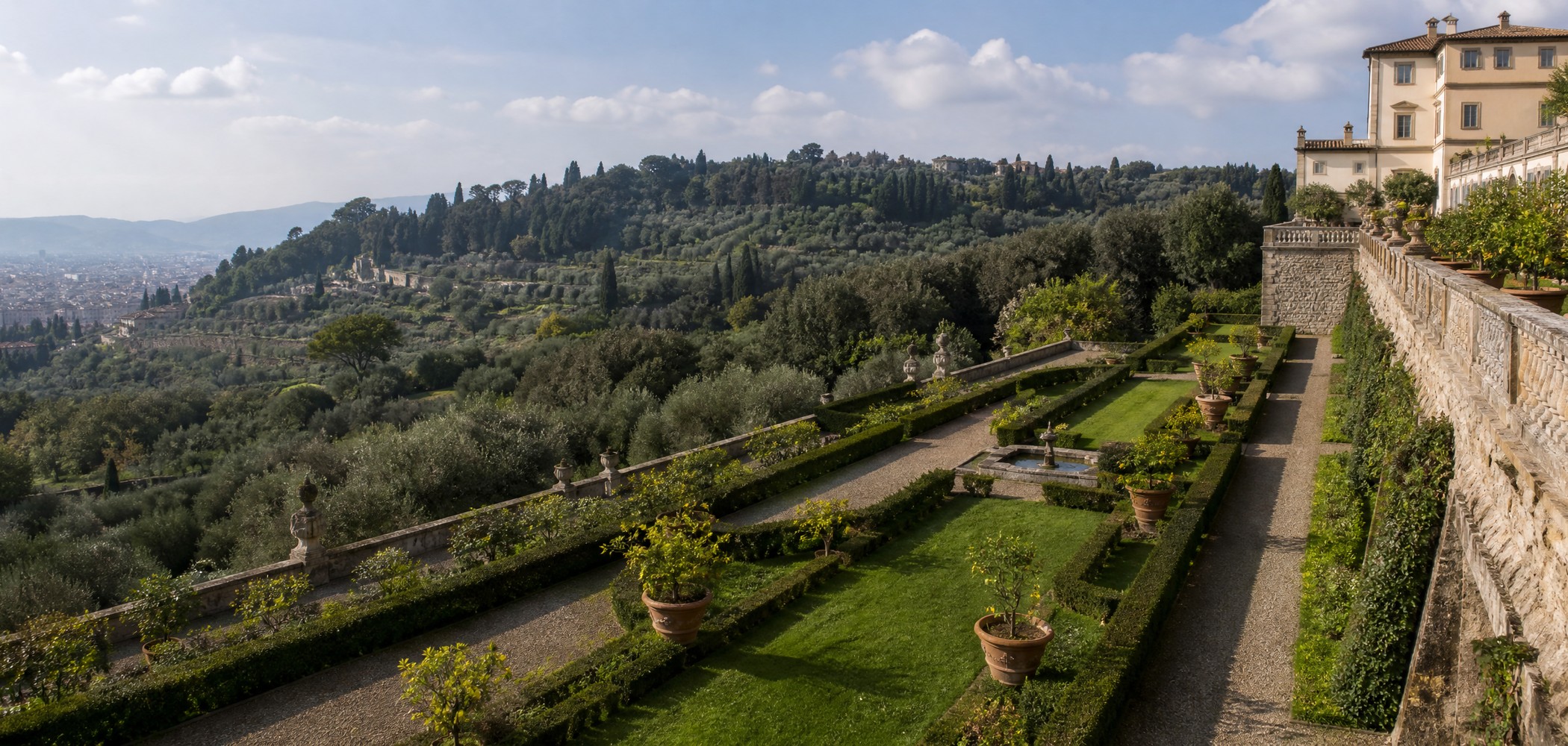People-free editorial view of Fiesole Villa Medici.