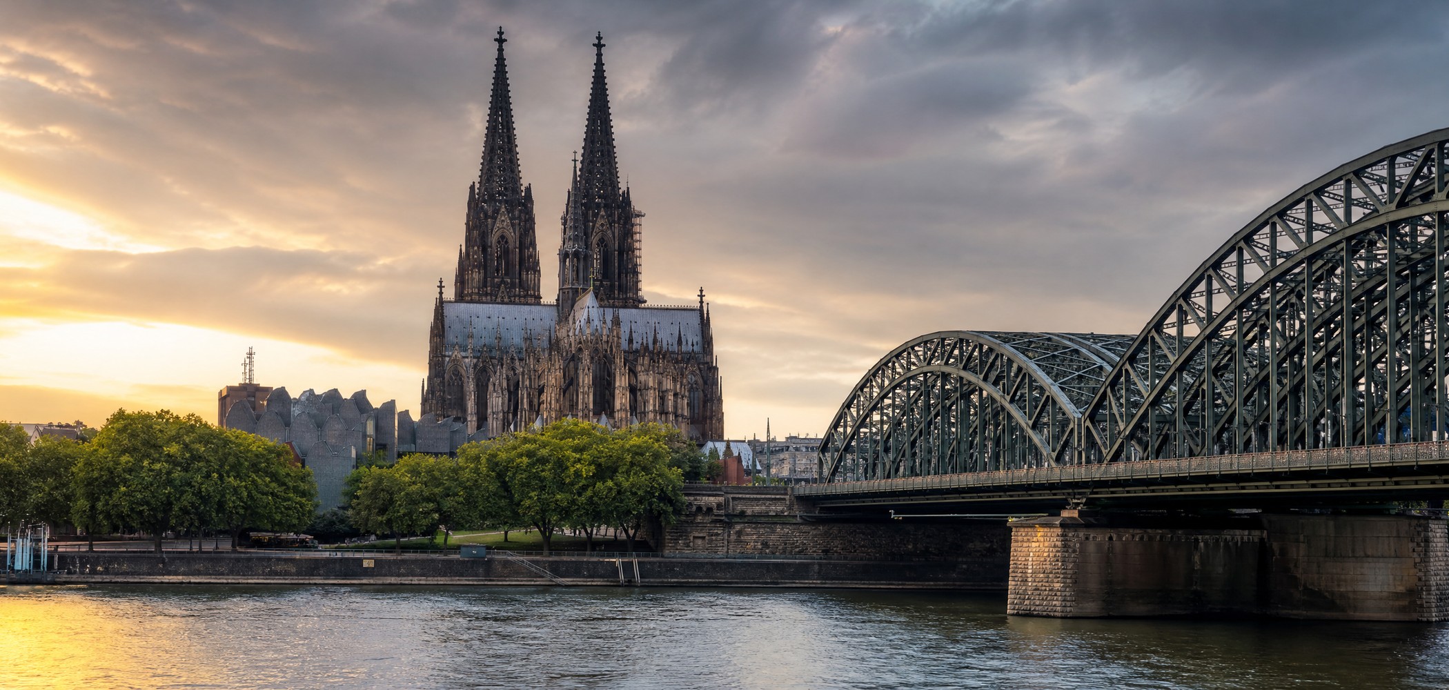 People-free editorial view of Cologne Cathedral Rhine.