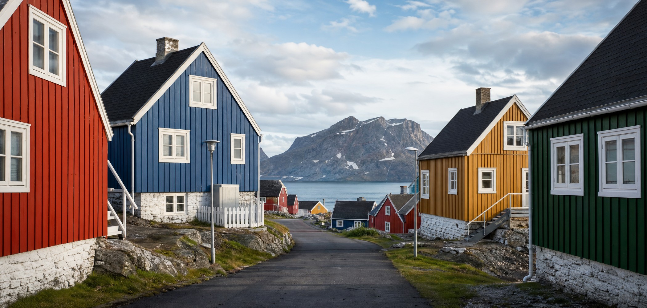People-free editorial view of Nuuk Harbour Quiet Street.