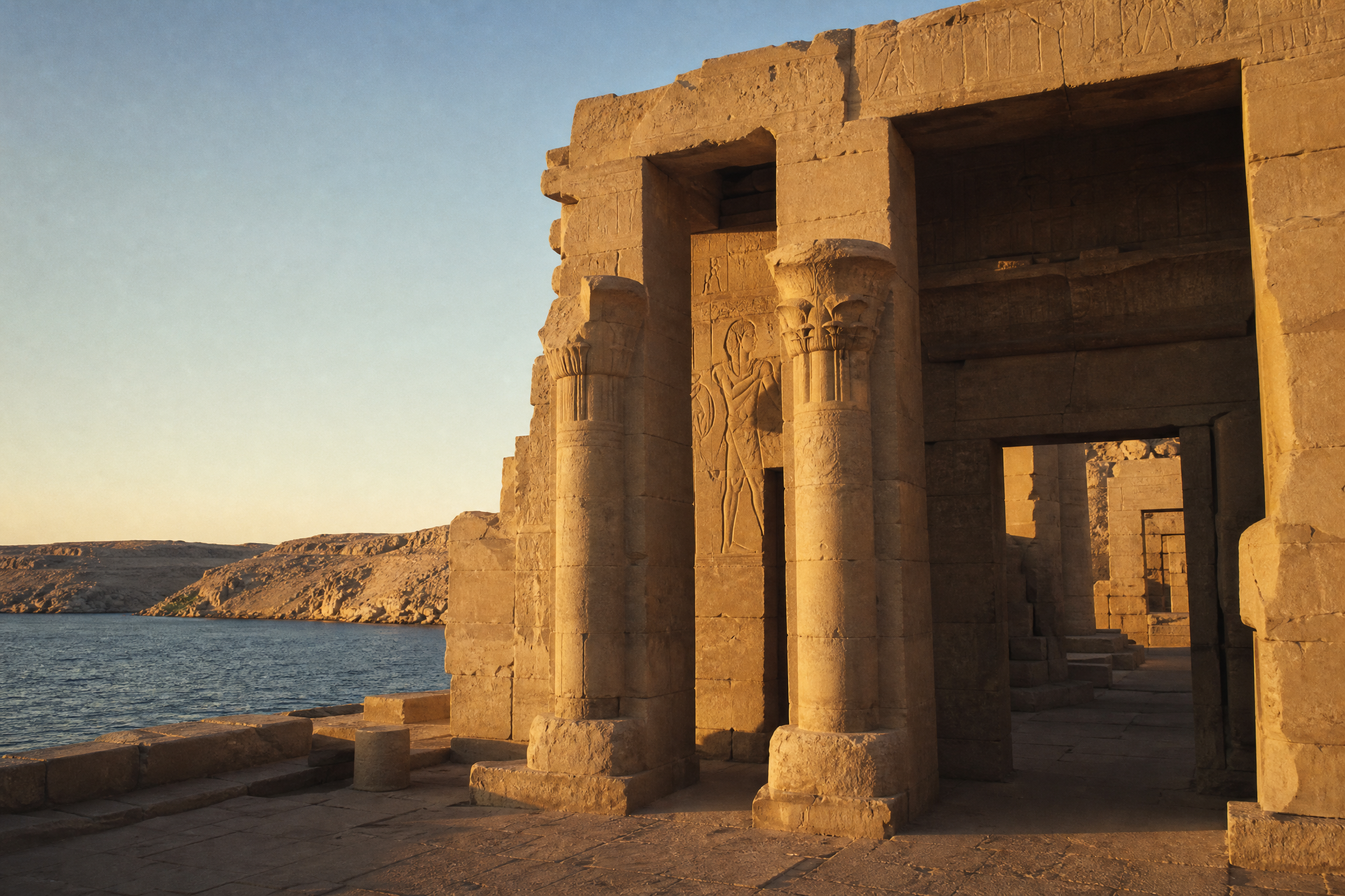 The relocated Temple of Kalabsha standing on the shore of Lake Nasser