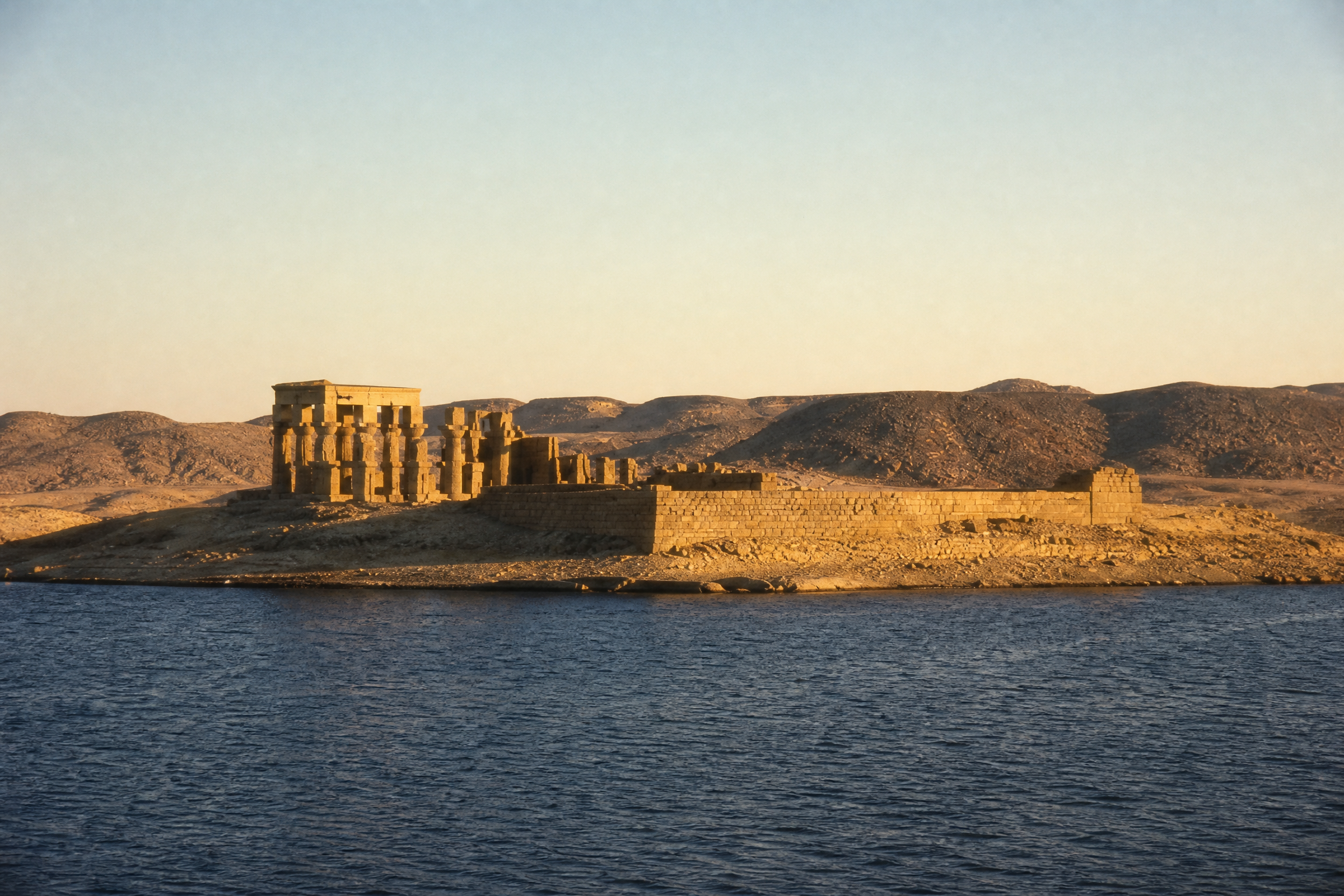 Ruins of the Kasr Ibrim fortress on its island in Lake Nasser, seen from a passing boat