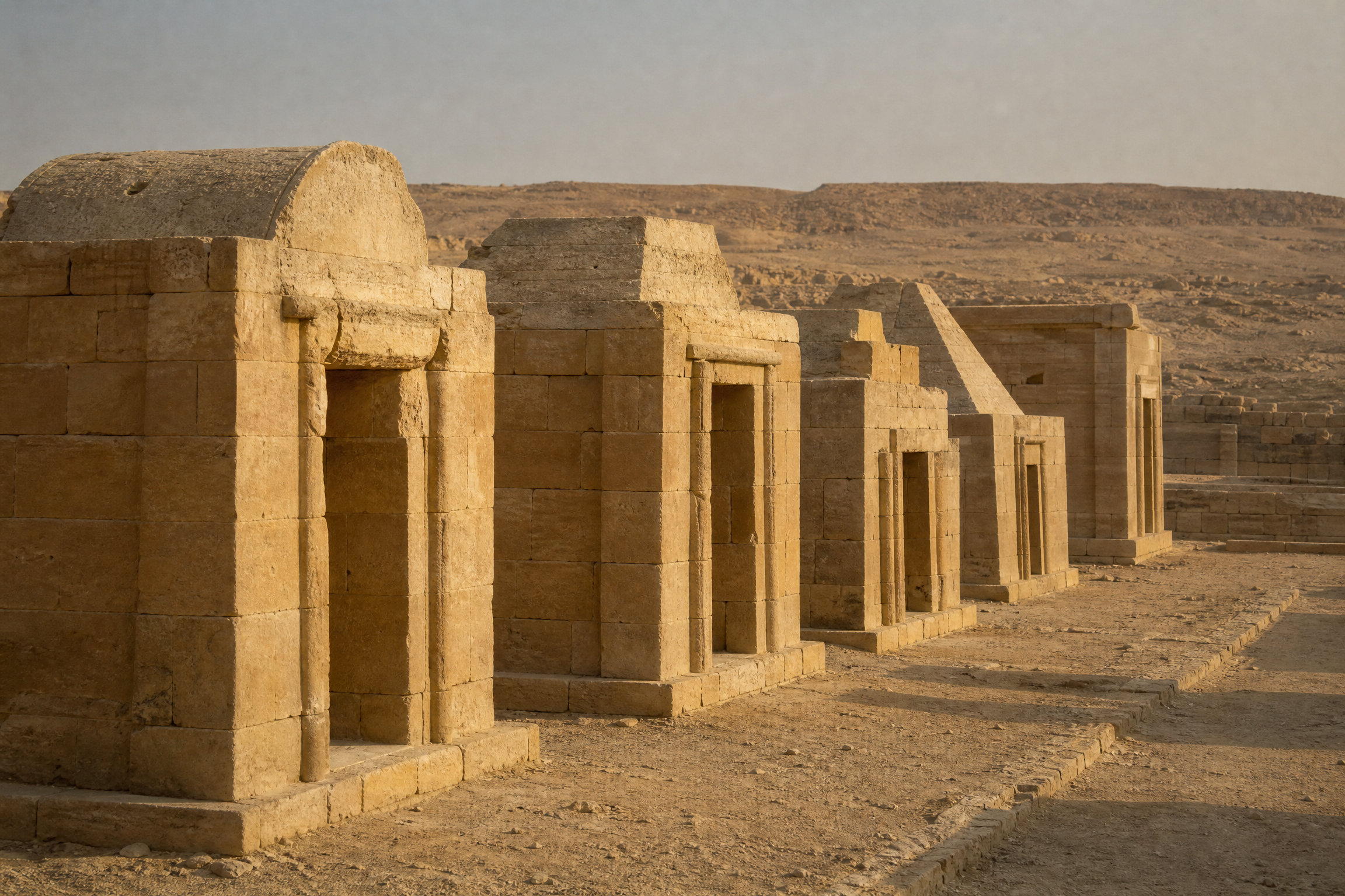 Row of dummy chapels lining the Heb-Sed court, Step Pyramid complex, Saqqara