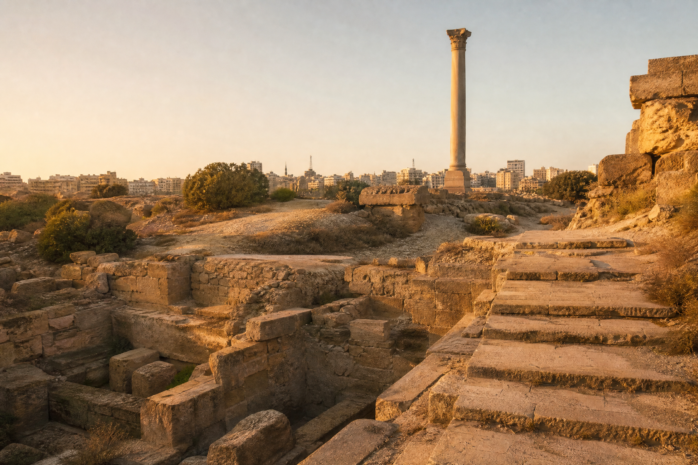 Remains of the Serapeum precinct and Pompey's Pillar in Alexandria