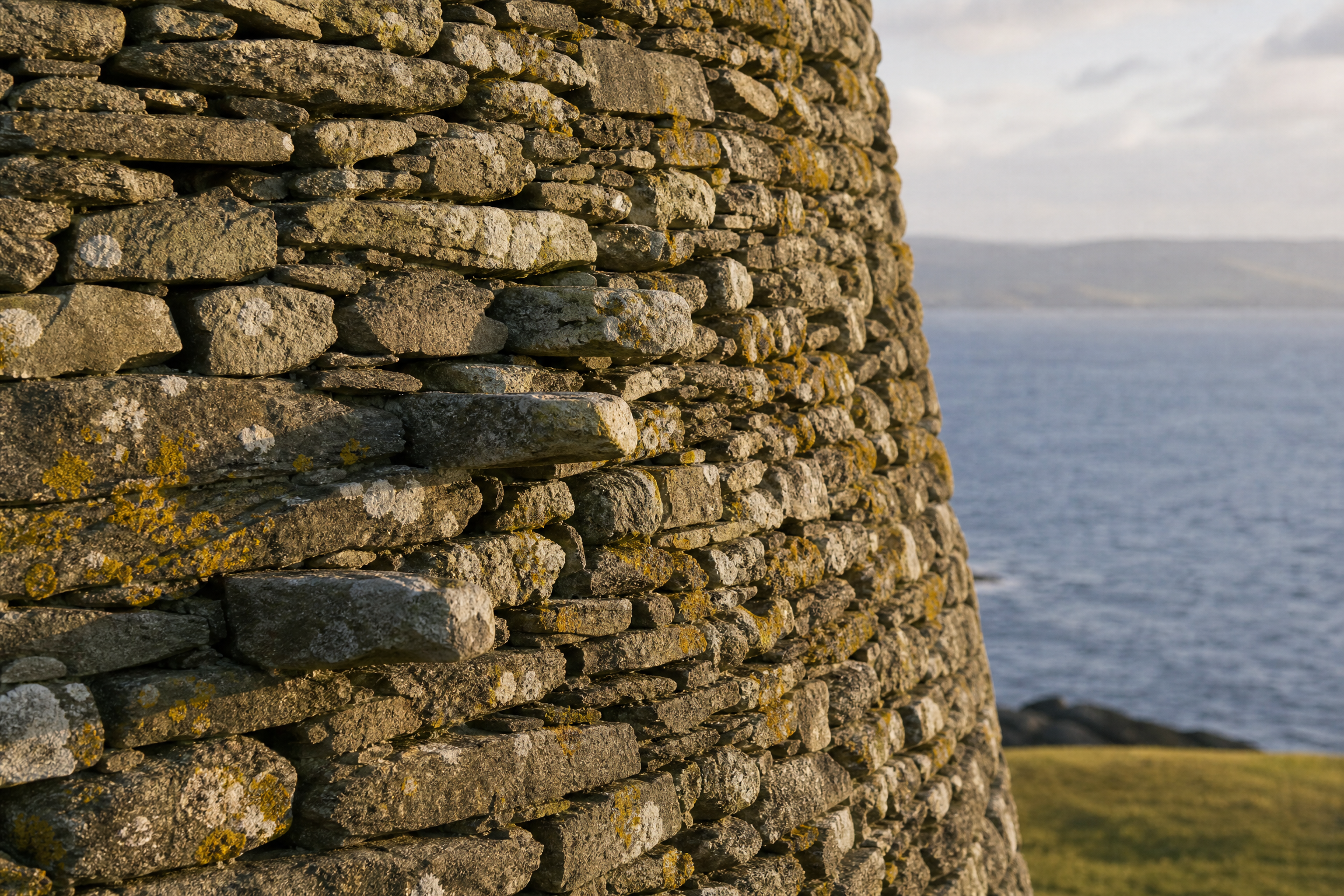Detail of the drystone wall construction at Mousa Broch, Shetland
