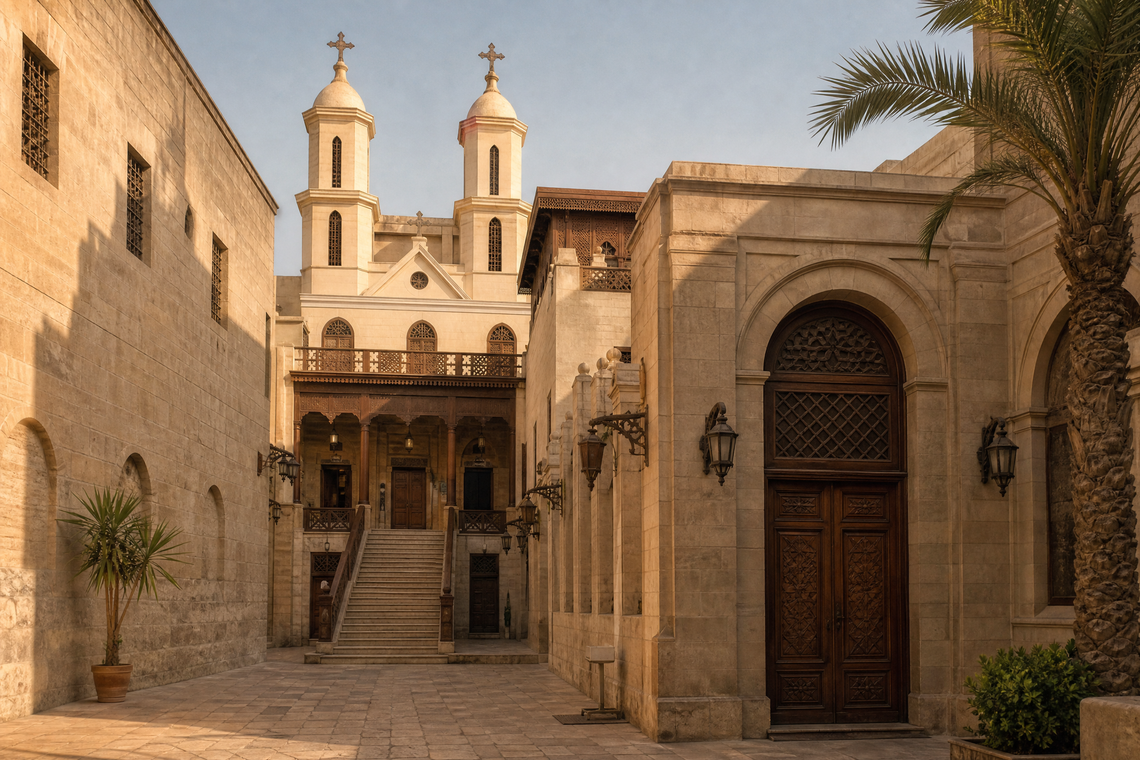 Hanging Church courtyard and facade in Old Cairo, near the National Museum of Egyptian Civilization