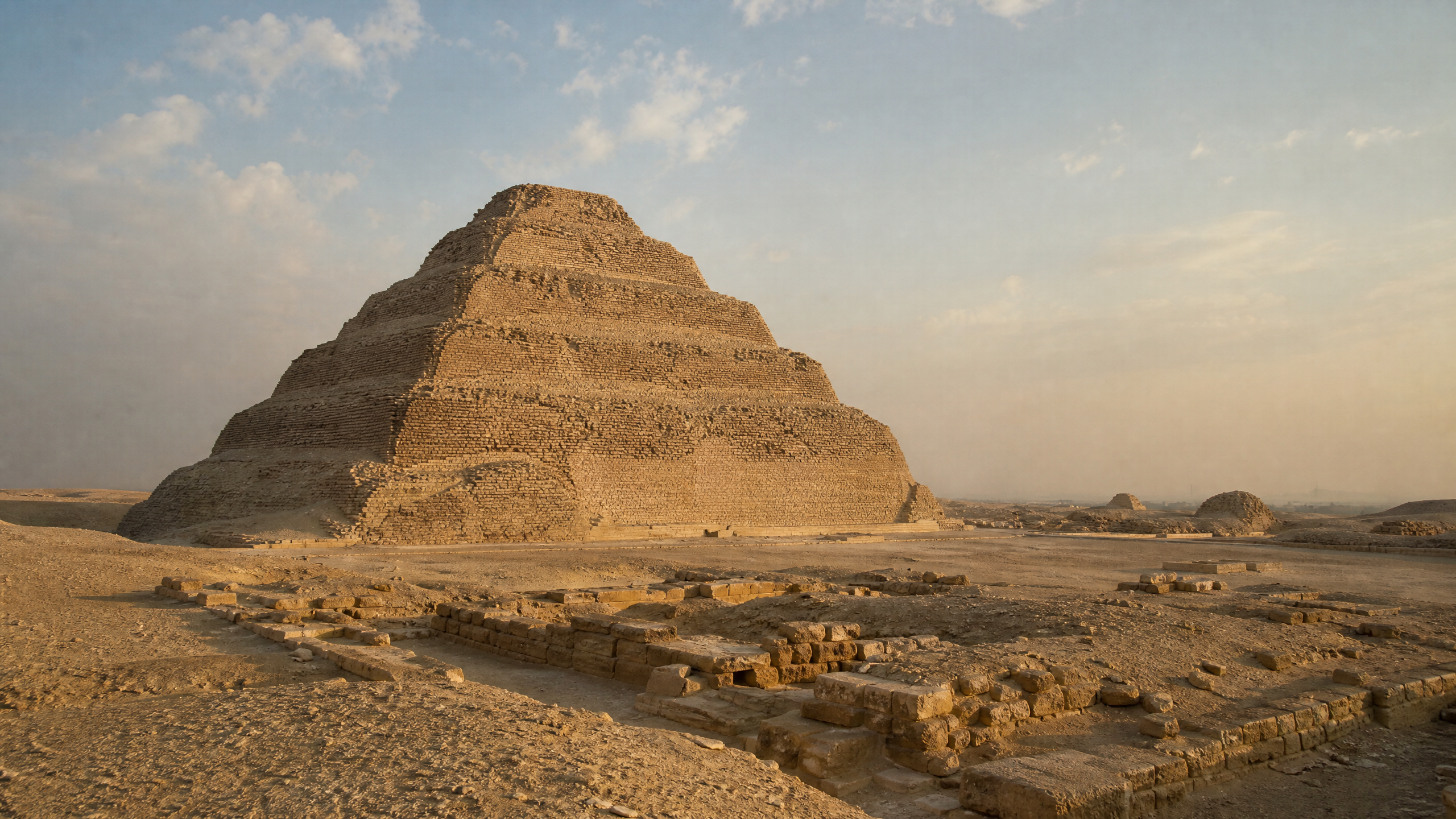 The six-tiered Step Pyramid of Djoser rising above the Saqqara necropolis, Egypt
